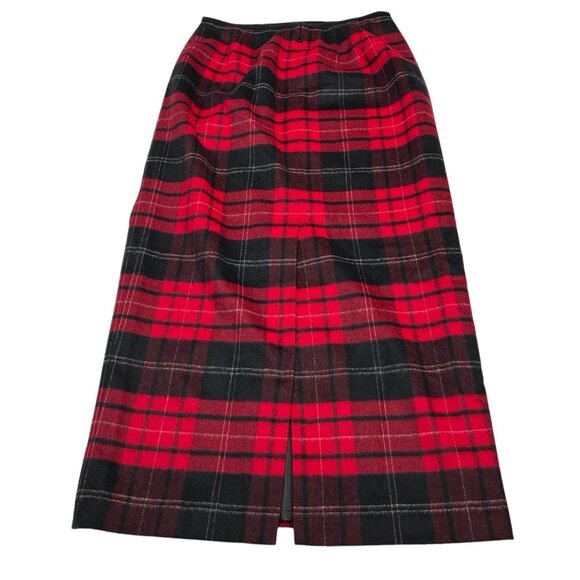 Vintage Y2K Talbots Skirt Womens 10 Red Tartan Plaid Wool Maxi Preppy Holiday - Picture 2 of 8